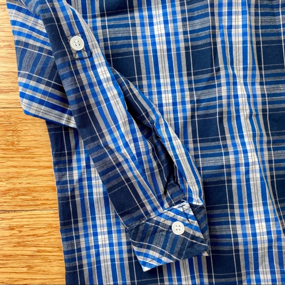 Boy Plaid Button Up Shirt Adjustable Sleeve (4) - Picture 5 of 6